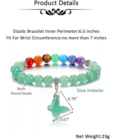 Chakra Crystal Bracelet for Women 8mm Healing Crystal Gemstone Bead Bracelet with Butterfly Charm Bracelet Gift green aventur...