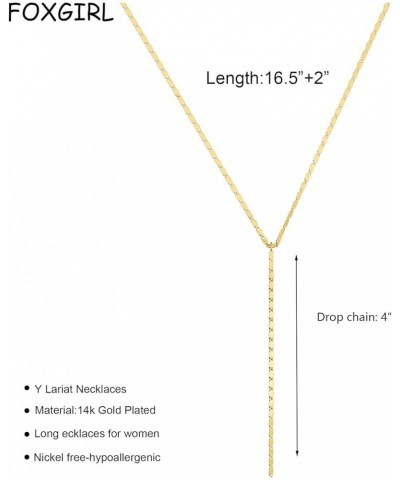 Lariat Gold Necklace for Women, Dainty Long Necklace 14k Gold Plated/Silver Y-Shaped Pendant Necklace Trendy Layered Cz Beade...