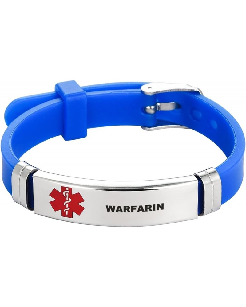 Blue Medical Alert Bracelets for Men Women Sport Silicone Emergency Wristband Adjustable Stainless Steel Engraved Medical ID ...