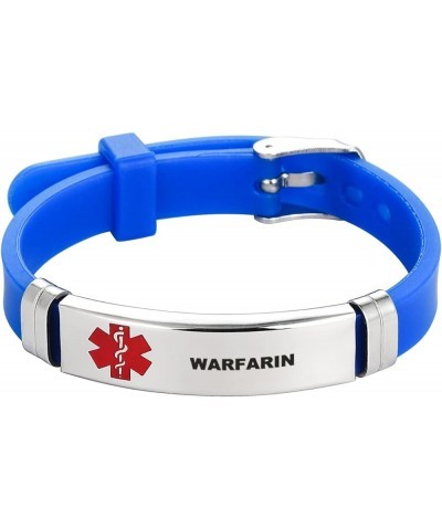 Blue Medical Alert Bracelets for Men Women Sport Silicone Emergency Wristband Adjustable Stainless Steel Engraved Medical ID ...