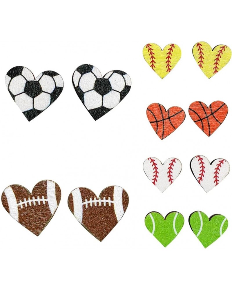 Handmade Wooden Sports FootBall Wooden Stud Earrings Bulk Baseball Volleyball Soccer Basketball for Women Girls Sport Lover F...