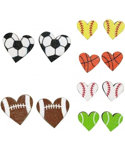 Handmade Wooden Sports FootBall Wooden Stud Earrings Bulk Baseball Volleyball Soccer Basketball for Women Girls Sport Lover F...