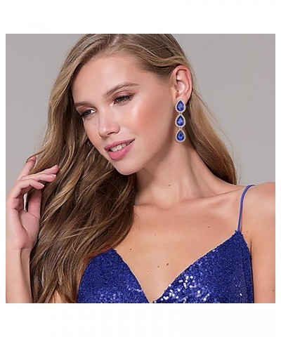 Women's Austrian Crystal Teardrop Pear Shape 2.4 Inch Long Clip-on Dangle Earrings Dark Blue Gold-Tone $11.96 Earrings