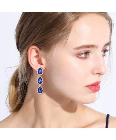 Women's Austrian Crystal Teardrop Pear Shape 2.4 Inch Long Clip-on Dangle Earrings Dark Blue Gold-Tone $11.96 Earrings