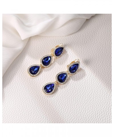 Women's Austrian Crystal Teardrop Pear Shape 2.4 Inch Long Clip-on Dangle Earrings Dark Blue Gold-Tone $11.96 Earrings