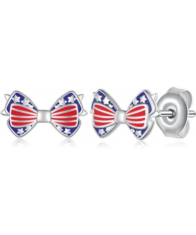 American Flag earrings 925 Sterling Silver 4th of July Bow Earrings Patriotic Jewelry for Women Girls $13.34 Earrings