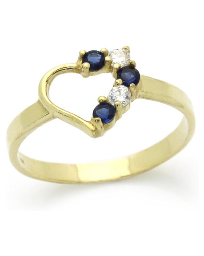 Double Accent 14K Gold Ring Yellow Gold Ring Blue & White CZ Heart Size 2 to 5 $28.00 Rings