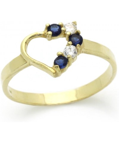 Double Accent 14K Gold Ring Yellow Gold Ring Blue & White CZ Heart Size 2 to 5 $28.00 Rings