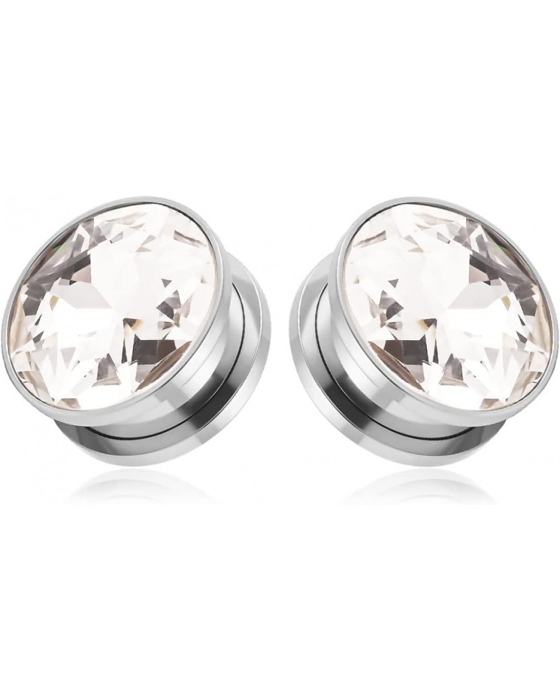 Cubic Zirconia Ear Tunnels Plugs 2PCS Hypoallergenic Ear Gauges 316 Stainless Steel Ear Expander Stretcher Piercing Body Jewe...