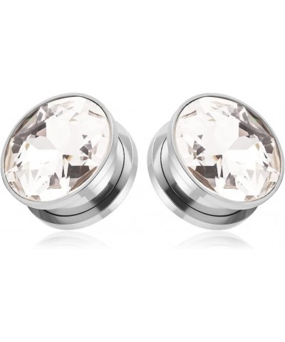 Cubic Zirconia Ear Tunnels Plugs 2PCS Hypoallergenic Ear Gauges 316 Stainless Steel Ear Expander Stretcher Piercing Body Jewe...