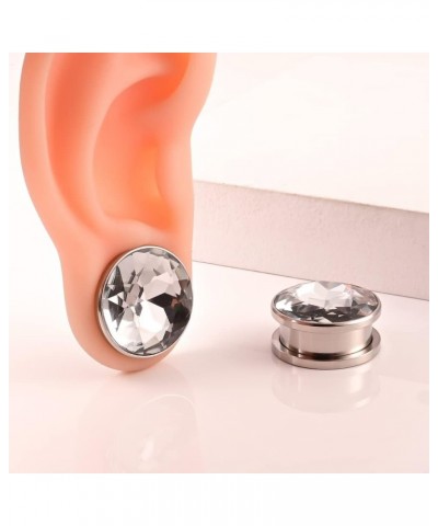 Cubic Zirconia Ear Tunnels Plugs 2PCS Hypoallergenic Ear Gauges 316 Stainless Steel Ear Expander Stretcher Piercing Body Jewe...