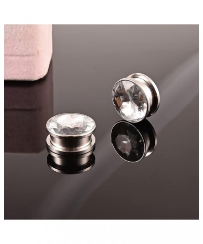 Cubic Zirconia Ear Tunnels Plugs 2PCS Hypoallergenic Ear Gauges 316 Stainless Steel Ear Expander Stretcher Piercing Body Jewe...