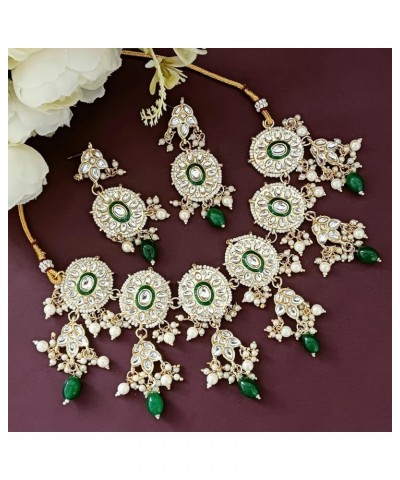 Indian Bridal Jewelry Set for Women Faux Pearl Beads Charms Crystal Kundan Choker Necklace Dangle Earrings Traditional Bollyw...