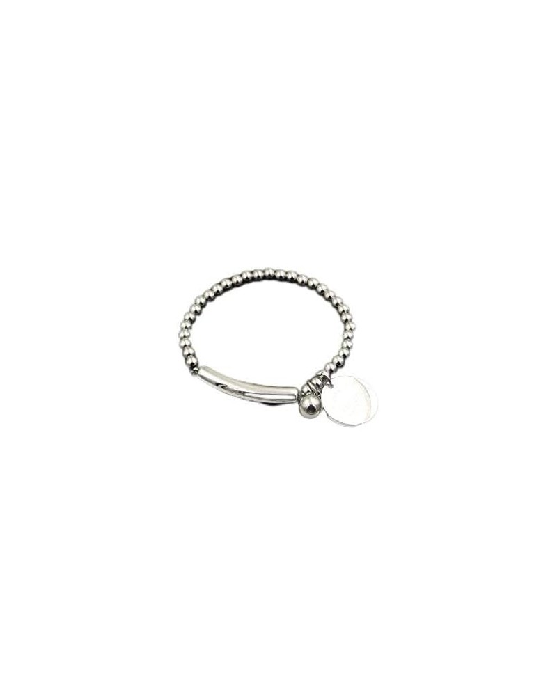 Stainless Steel Ball Beads Bracelet for Women Circle Tag Charm Stretch Strand Bracelet Fantastic Eternal Love New York K033 S...