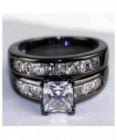 Couple Ring Bridal Sets His Hers Women Black Gold Plated Square CZ Men Stainless steel Band Wedding Ring Band Set Black women...