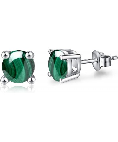 Malachite Earrings Sterling Silver Malachite Stud Earrings 6mm Round Mallache Earrings Peacock Stone Jewelry Gifts for Women ...