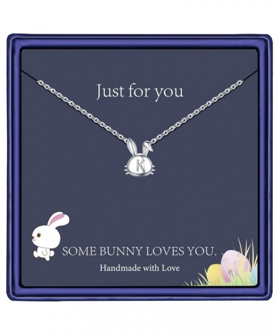 Easter Gifts for Women Bunny Necklace, 14k White Gold Plated Initial Letter Rabbit Necklace Personalized Cute Easter Necklace...