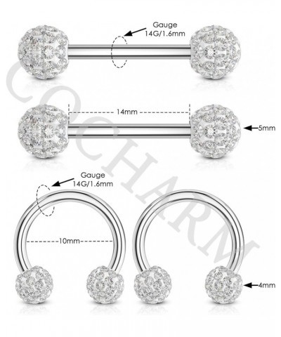 G23 Titanium Nipple Rings 14g White Black Blue Nipple Barbell Horseshoes Half Nipple Hoop Cute Small Diamond Paved Hypoallerg...