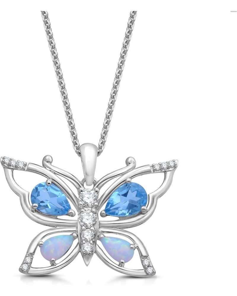 Sterling Silver Multi Gemstone and Diamond Pendant Necklace, 18" Rolo Chain BUTTERFLY $39.59 Necklaces