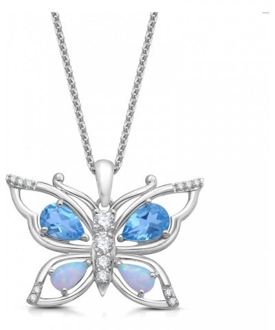 Sterling Silver Multi Gemstone and Diamond Pendant Necklace, 18" Rolo Chain BUTTERFLY $39.59 Necklaces