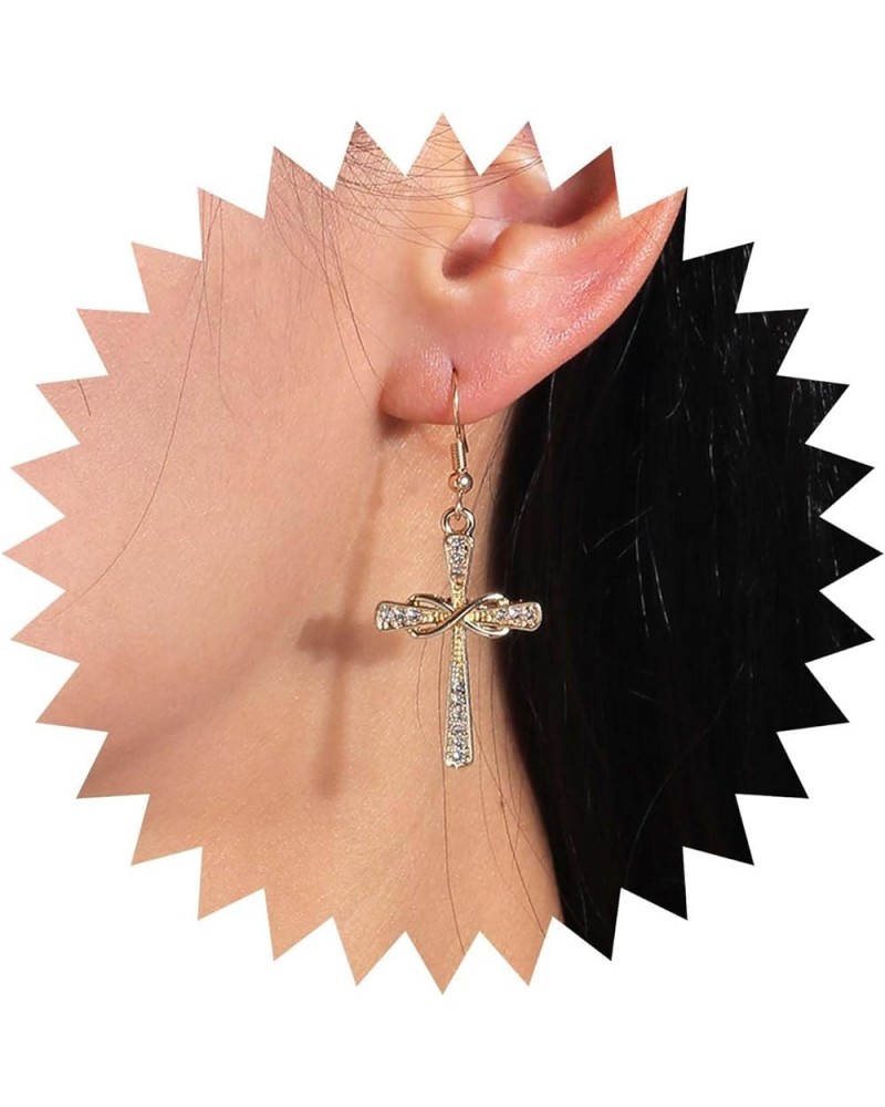 Boho Rhinestone Cross Earrings Vintage Crystal Cross Drop Earrings Gold Infinity Cross Religious Earring Sparkly Crystal Cz C...