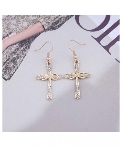 Boho Rhinestone Cross Earrings Vintage Crystal Cross Drop Earrings Gold Infinity Cross Religious Earring Sparkly Crystal Cz C...