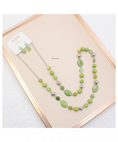 Long Colored Beaded Necklaces for Women Sweater Link Chain Glass Stone Jewelry Necklace and Earrings for Fashion Gifts Green ...