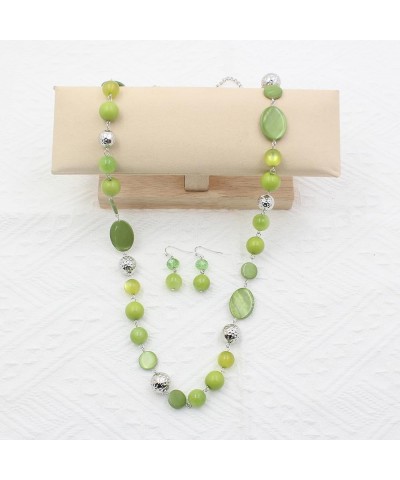 Long Colored Beaded Necklaces for Women Sweater Link Chain Glass Stone Jewelry Necklace and Earrings for Fashion Gifts Green ...