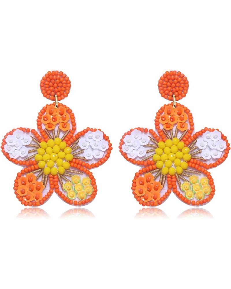 Beaded Drop Earrings Statement Colorful Beaded Flower Earrings Handmade Bohemia Tropical Beadwork Dangle Earrings For Woman H...