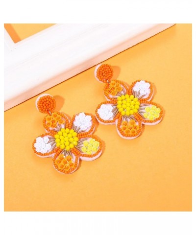 Beaded Drop Earrings Statement Colorful Beaded Flower Earrings Handmade Bohemia Tropical Beadwork Dangle Earrings For Woman H...