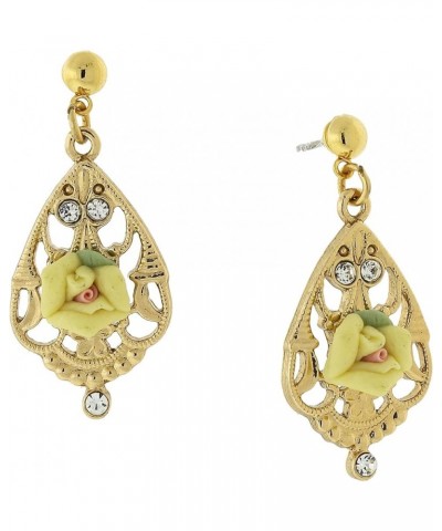 1928 Jewelry "Porcelain Rose" Teardrop Filigree Crystal Accent Rose Teardrop Earrings Yellow $17.51 Earrings