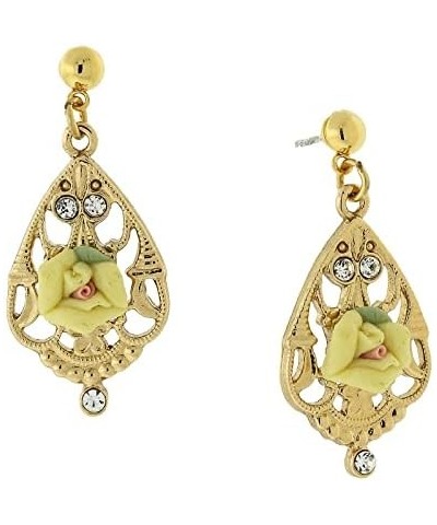 1928 Jewelry "Porcelain Rose" Teardrop Filigree Crystal Accent Rose Teardrop Earrings Yellow $17.51 Earrings