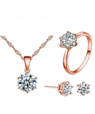 Gemstone Rainbow Cubic Zirconia Round Gemstone Necklace Pendant Earrings and Ring Jewelry Sets for Women Rose Gold $4.08 Jewe...