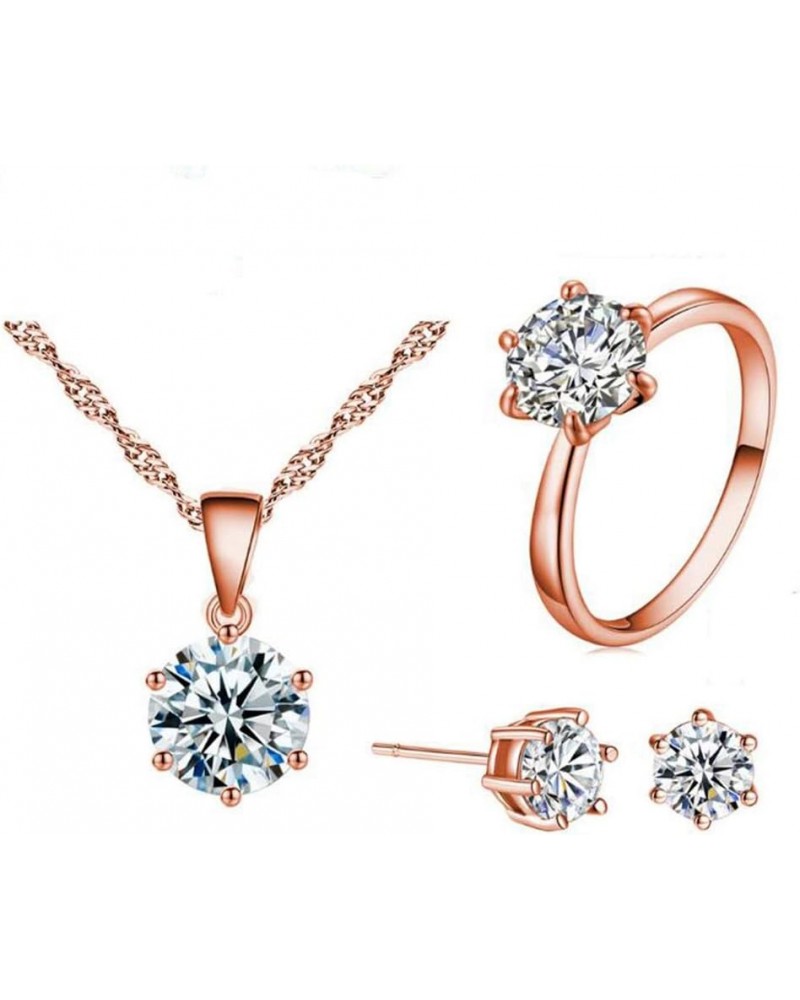 Gemstone Rainbow Cubic Zirconia Round Gemstone Necklace Pendant Earrings and Ring Jewelry Sets for Women Rose Gold $4.08 Jewe...