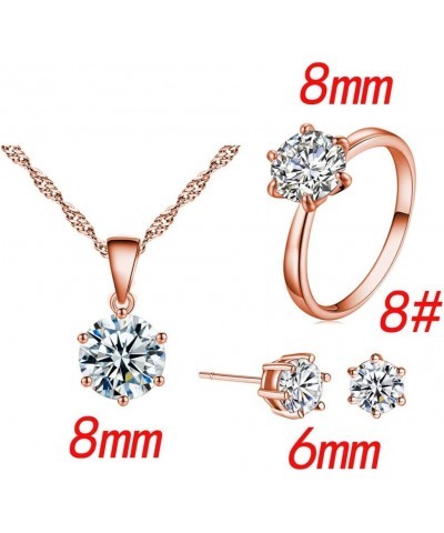 Gemstone Rainbow Cubic Zirconia Round Gemstone Necklace Pendant Earrings and Ring Jewelry Sets for Women Rose Gold $4.08 Jewe...