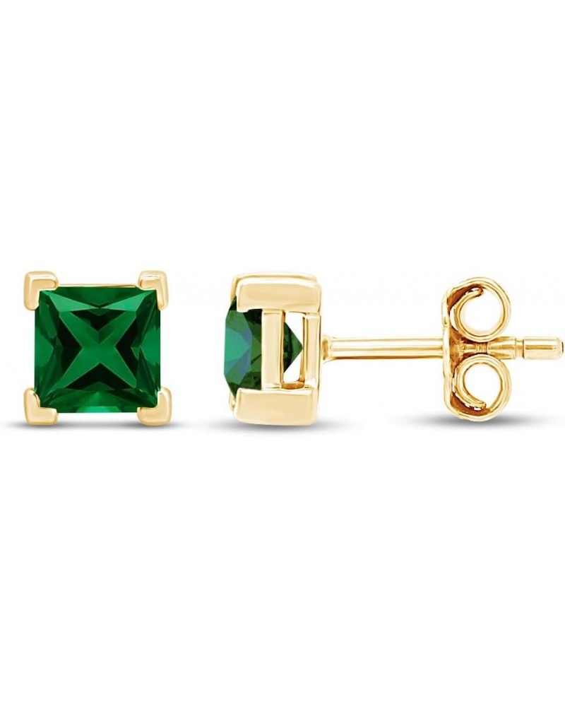 3mm Princess Cut Simulated Stud Earrings in 14k Yellow Gold Over Sterling Silver Simulated Emerald $14.62 Earrings