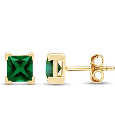 3mm Princess Cut Simulated Stud Earrings in 14k Yellow Gold Over Sterling Silver Simulated Emerald $14.62 Earrings