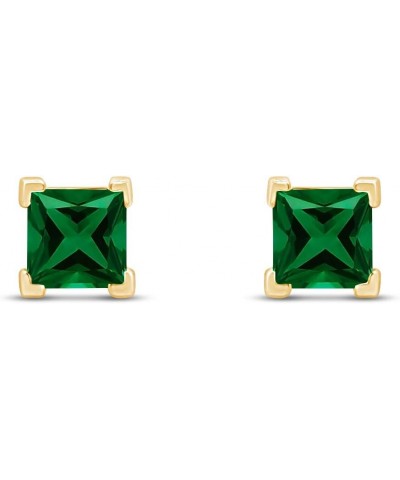 3mm Princess Cut Simulated Stud Earrings in 14k Yellow Gold Over Sterling Silver Simulated Emerald $14.62 Earrings