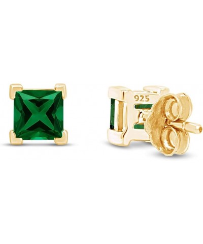 3mm Princess Cut Simulated Stud Earrings in 14k Yellow Gold Over Sterling Silver Simulated Emerald $14.62 Earrings