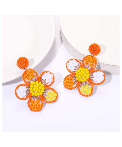 Beaded Drop Earrings Statement Colorful Beaded Flower Earrings Handmade Bohemia Tropical Beadwork Dangle Earrings For Woman H...