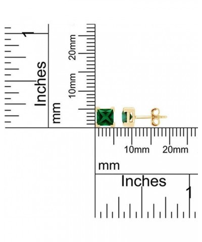 3mm Princess Cut Simulated Stud Earrings in 14k Yellow Gold Over Sterling Silver Simulated Emerald $14.62 Earrings