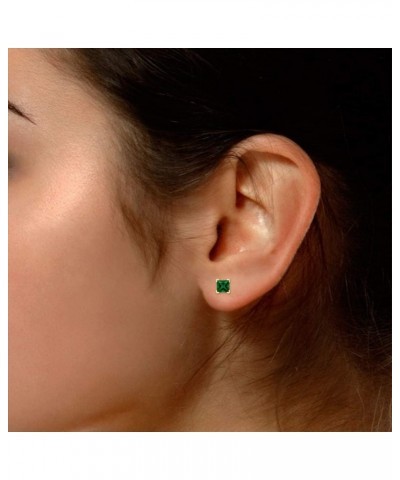 3mm Princess Cut Simulated Stud Earrings in 14k Yellow Gold Over Sterling Silver Simulated Emerald $14.62 Earrings