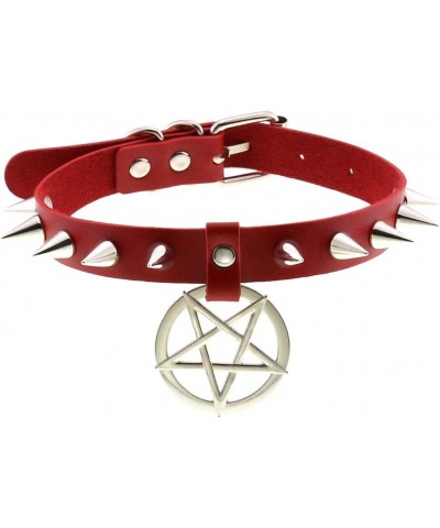 Multicolor PU Simulated Leather Silvert-tone Spikes Rivets Pentagram Star Belt Adjustable Collar Choker Necklace Red $9.27 Ne...