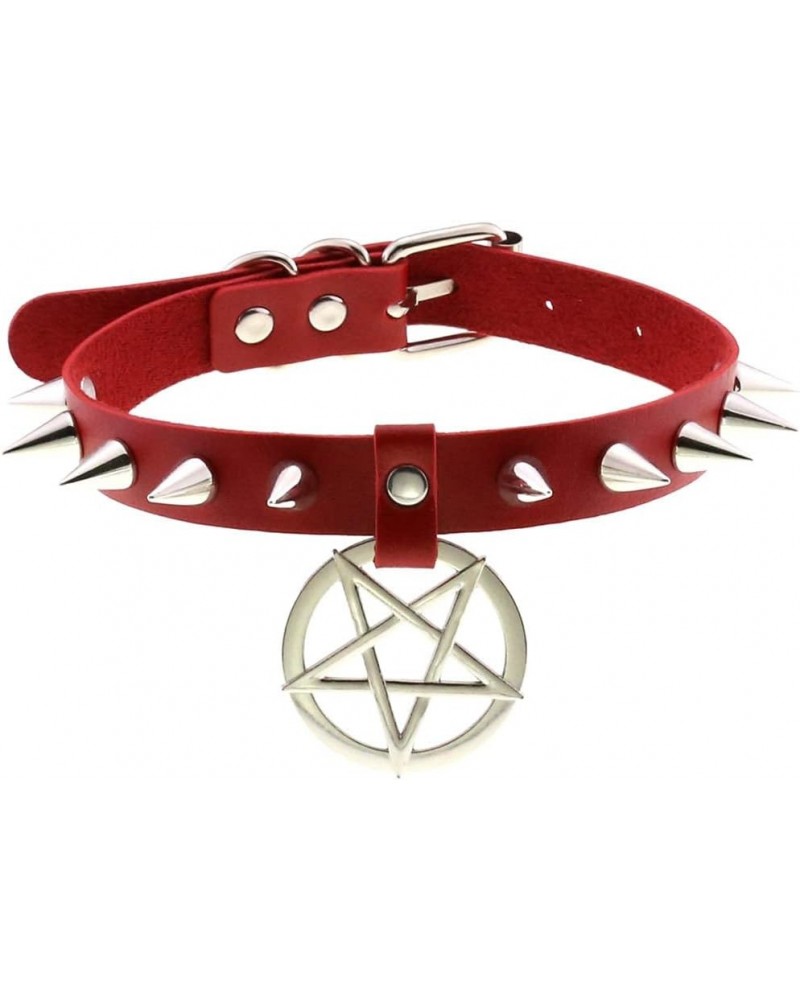 Multicolor PU Simulated Leather Silvert-tone Spikes Rivets Pentagram Star Belt Adjustable Collar Choker Necklace Red $9.27 Ne...