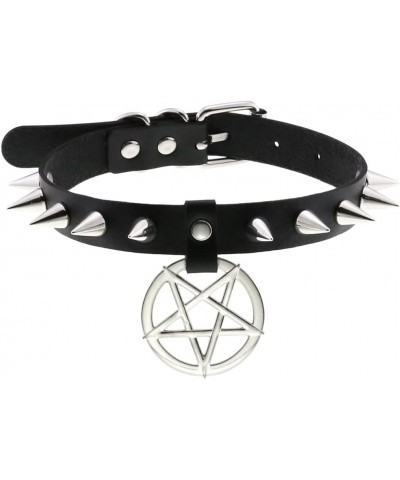 Multicolor PU Simulated Leather Silvert-tone Spikes Rivets Pentagram Star Belt Adjustable Collar Choker Necklace Red $9.27 Ne...