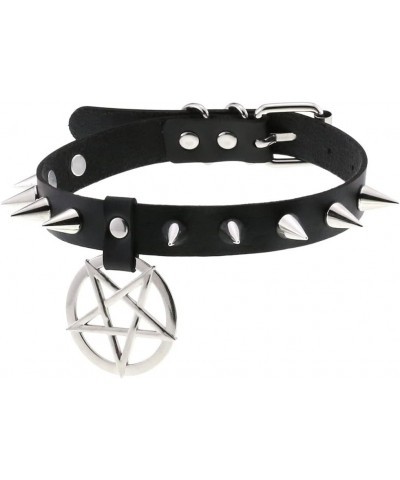 Multicolor PU Simulated Leather Silvert-tone Spikes Rivets Pentagram Star Belt Adjustable Collar Choker Necklace Red $9.27 Ne...