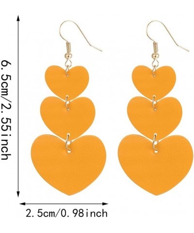 2pair Valentine's Day Leather Three-Layered heart Earrings Set Multicolor Heart-shaped Peach heart PU Leather Earrings For Wo...