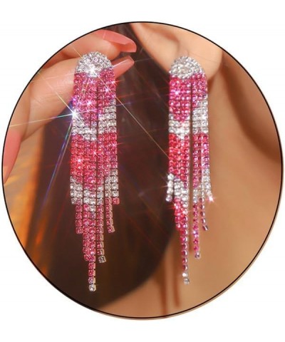 Rhinestone Tassel Earrings Sparkly Long Fringe Crystal Chandelier Dangle Drop Earrings Wedding Party Prom Earrings Premium Ir...