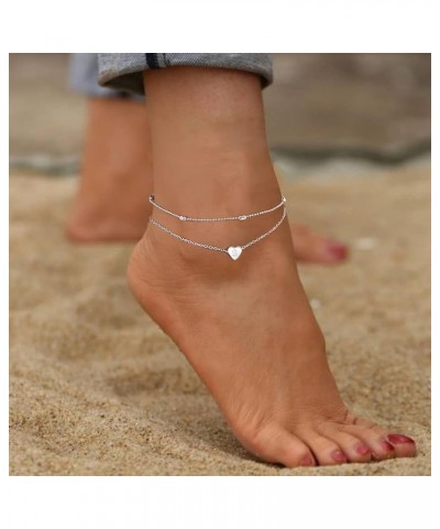 Silver Ankle Bracelets for Women,Sterling Silver Initial Anklet Layered Dainty Heart Charm Alphabet A-Z Letter Ankle Bracelet...