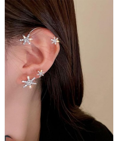 Zircon Butterfly Snowflake Clover Ear Cuff Earrings No Piercing Ear Clip Wrap Crawler Climber Earrings Inlaid Rhinestone Ear ...